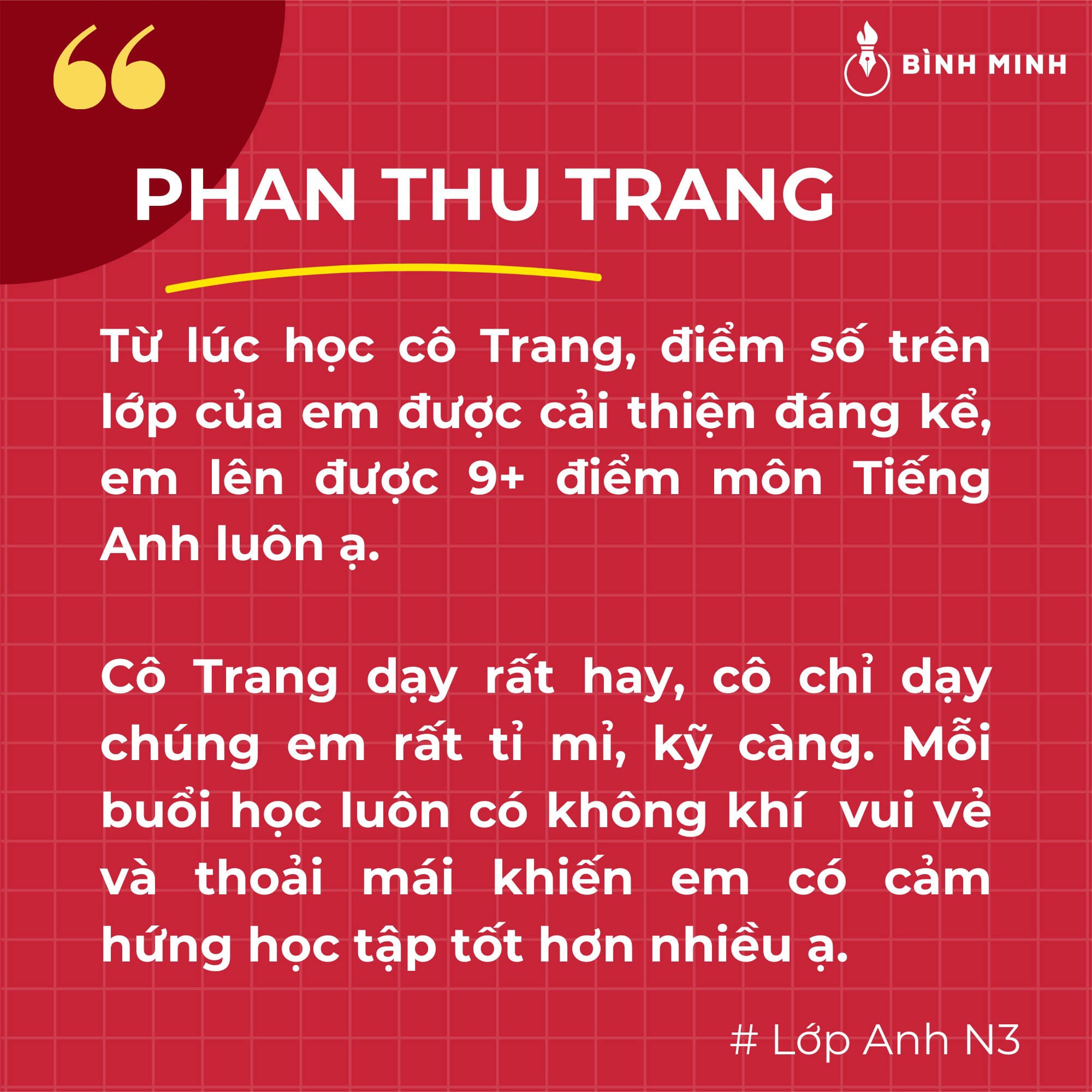 Chia sẻ từ bạn Phan Thu Trang, học sinh lớp Tiếng Anh Cô Trang